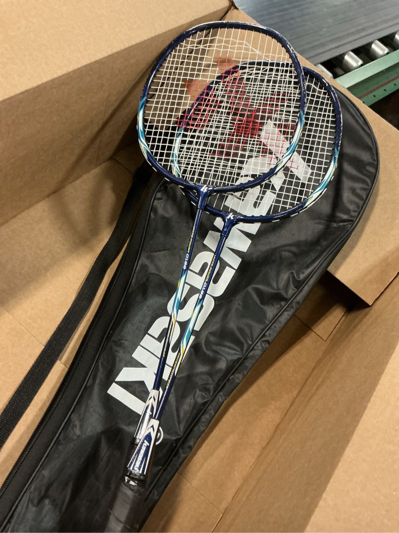 Condition photo showing As Is for hiraliy badminton rackets set for backyards, badminton set, includ 2/4 rackets, 6/12 birdies, 1 carrying bag, outdoor game for adult family beginner 4 player(4 racket 12 birdies)