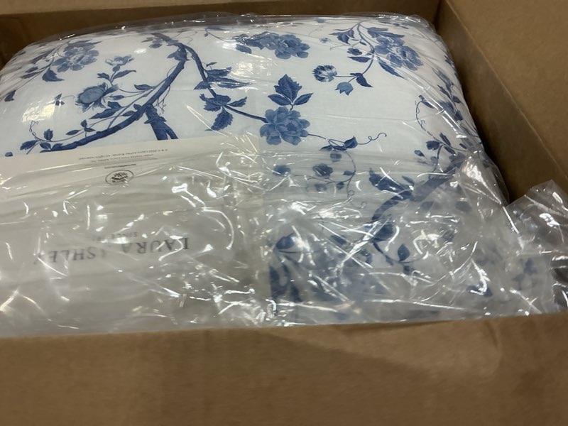 Condition photo showing New/Like New for laura ashley - queen comforter set, soft & reversible cotton bedding, medium weight for year round comfort, 7 piece bed set with matching pillowcases, euro shams & bonus throw pillows (elise blue) elise blue queen