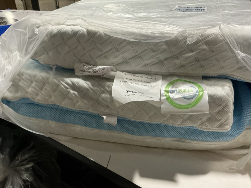 Condition photo showing As Is for 3 inch gel memory foam mattress topper twin size, cooling bed topper for pressure relief with removable breathable soft cover, certipur-us certified 3 inch(topper with white cover) twin
