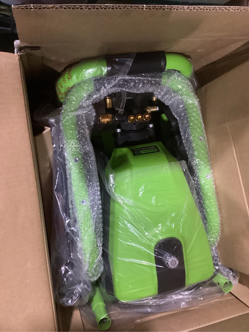 Condition photo showing New/Like New for greenworks pro brushless 3000 psi (csa certified) 2.0 gpm max / 1.1 gpm electric pressure washer (rugged steel frame, 25 ft hose, 35 ft gfci power cord)