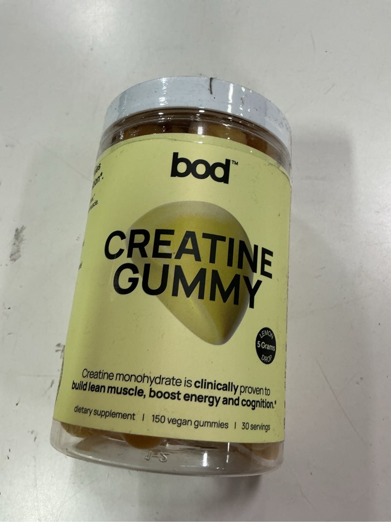 Condition photo showing New/Like New for (Best by 09/2025) BOD Creatine Gummies, Creatine Monohydrate Gummies, Lemon Drop, for Muscle Support, and Energy Support, Pre Workout Supplement, 5g Creatine for Women and Men per Serving, 30 Servings, 150 Gummies