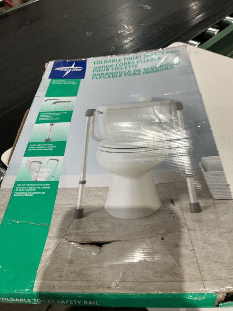 Condition photo showing As Is for medline toilet safety rail for seniors with easy installation, height adjustable toilet safety frame, bathroom assist rail with armrests, bathroom safety, 250 lb. weight capacity