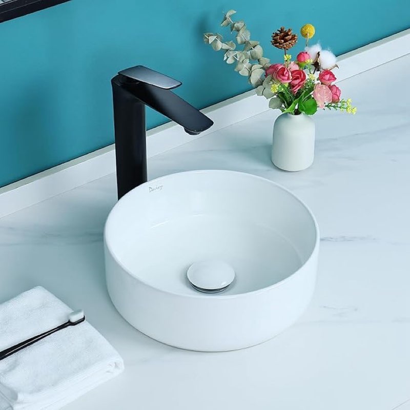 Davivy 12.2'' Small Round Vessel Sink with Pop Up Drain,Bathroom Sinks Above Counter,White Vessel Sinks,Round Sinks for Bathrooms (Small)