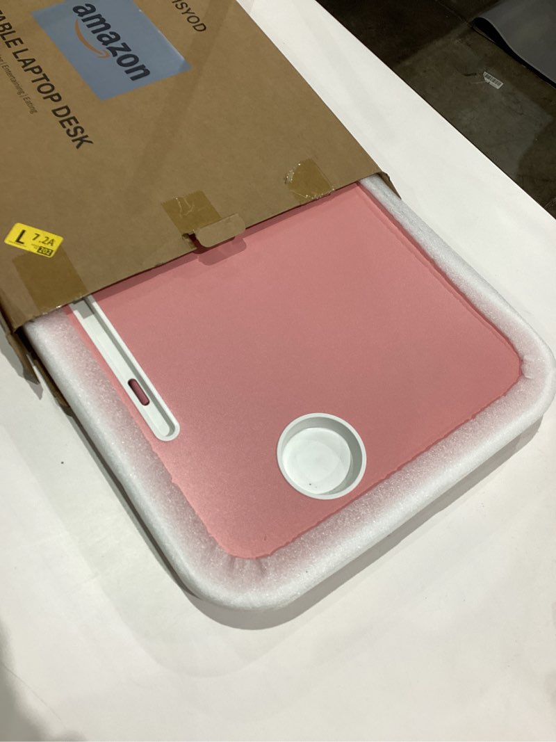 Condition photo showing New/Like New for Foldable Laptop Table, Portable Lap Desk Bed Table Tray, Laptop Stand with Cup Holder & Tablet Slot & Lifting Handle for Working Writing Drawing & Eating (Pink)