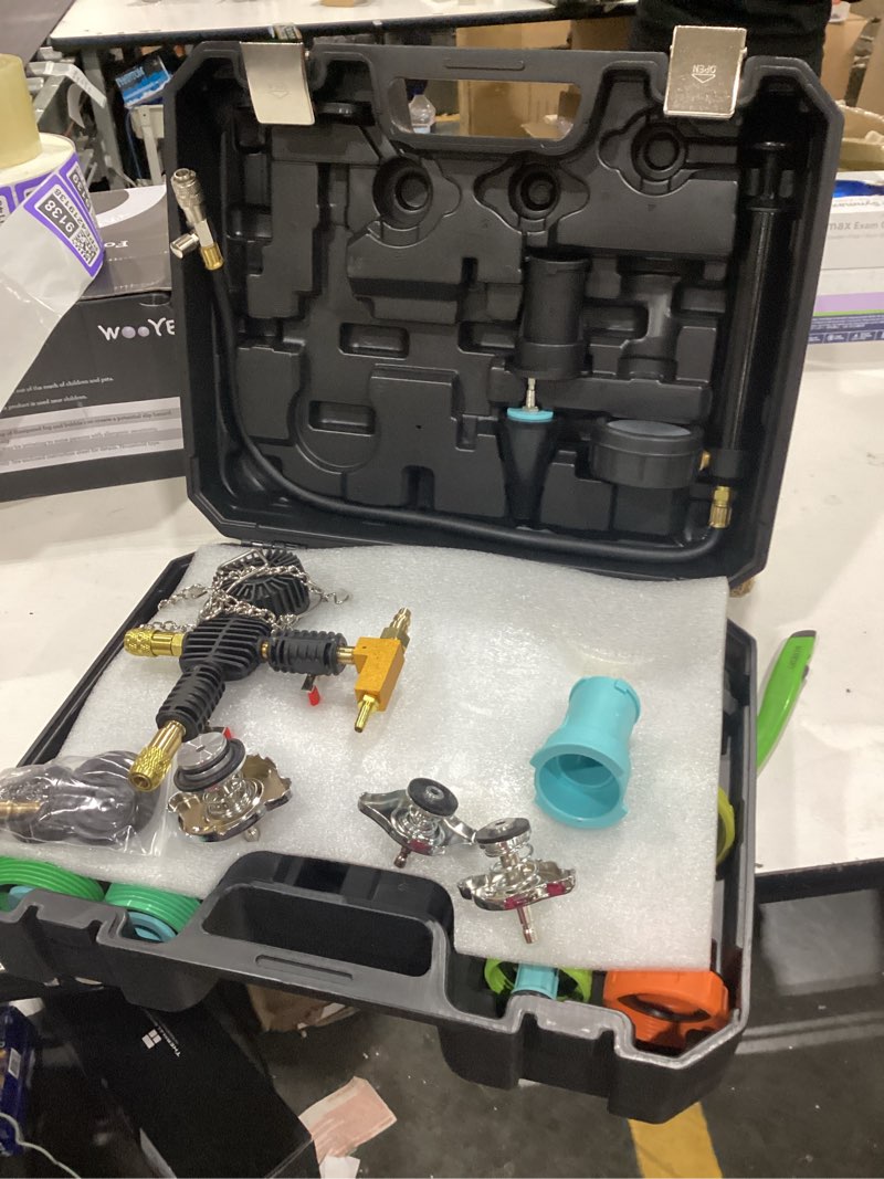 Condition photo showing Good Condition for VEVOR 28 pcs Universal Radiator Pressure Tester Kit, Coolant Pressure Tester Kit with Manual Pump and Color-Coded Test Caps, Coolant Vacuum Refill kit for Cars Motorcycles Trucks Cooling System 28pcs