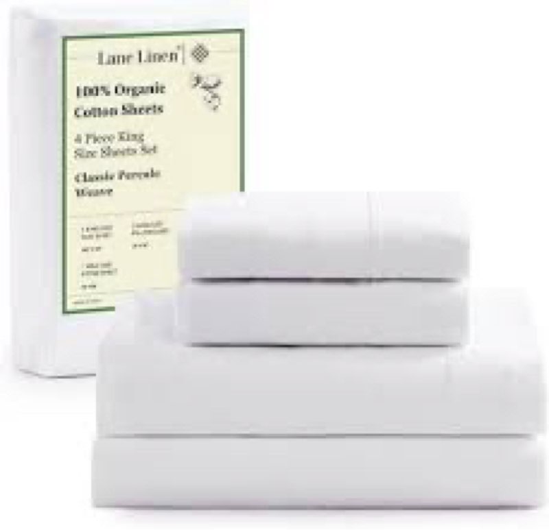 LANE LINEN 100% Organic Cotton King Size Sheets Set, Soft & Comfy All Season Breathable Sheets King 