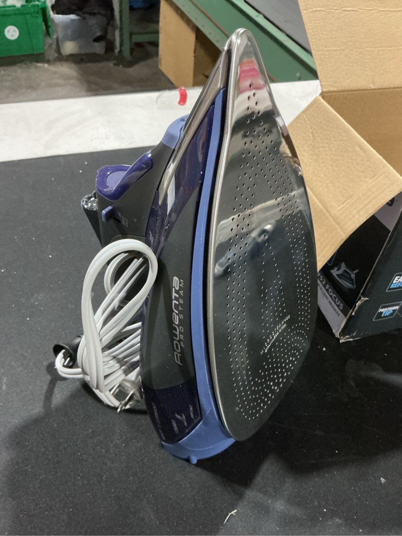 Condition photo showing As Is for Rowenta Iron Steamer for Clothes, Focus Stainless Steel Soleplate, 400 Microsteam Holes, Powerful Steam Iron, Lightweight, Leakproof, 1725 Watts Powerful Steam Boost Standard