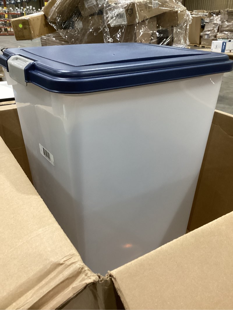 Condition photo showing Good Condition for iris usa dog food storage container, up to 54 pounds, attachable wheels, for dog cat bird and other pet food storage bin, keep fresh, easy mobility - made in usa, navy 54 lbs navy