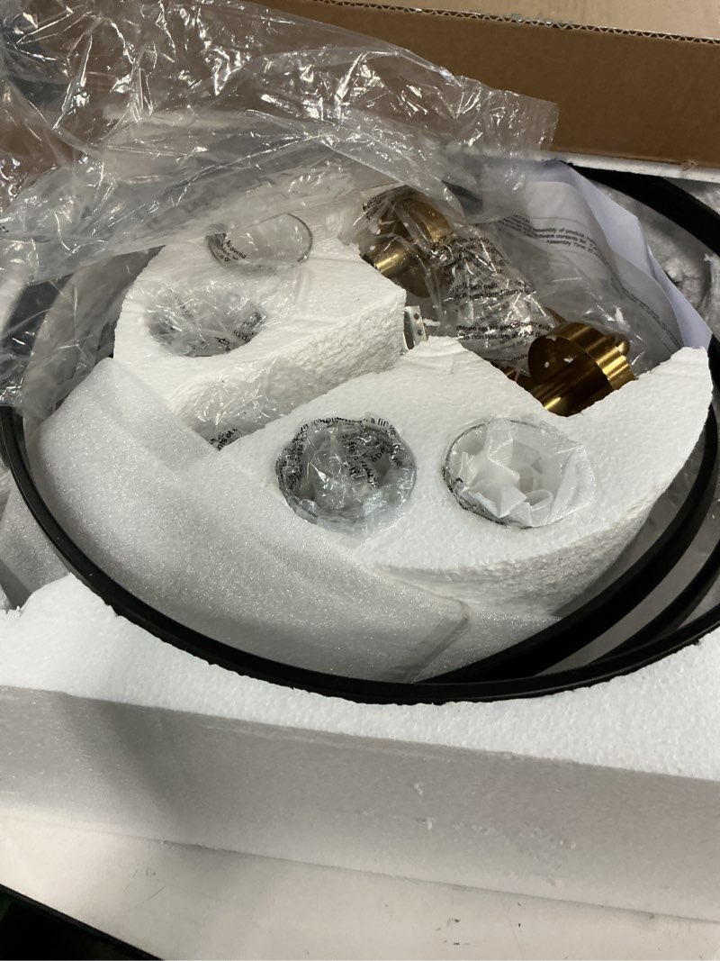 Condition photo showing Good Condition for Treekee Rustic Chandelier, 17" Black and Gold Finish Glass Cover Luxurious Hanging Light, 4-Light Globe Vintage Pendant Ceiling Light Fixtures for Living Room Entry Way Dining Room Black 17'', 4-Light