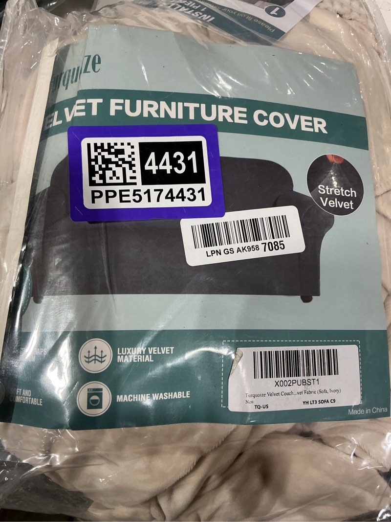 Condition photo showing New/Like New for turquoize velvet couch covers sofa covers for 3 cushion couch stretch sofa slipcovers with non slip elastic bottom furniture protector for pets crafted from soft thick velvet fabric (sofa, ivory) sofa ivory