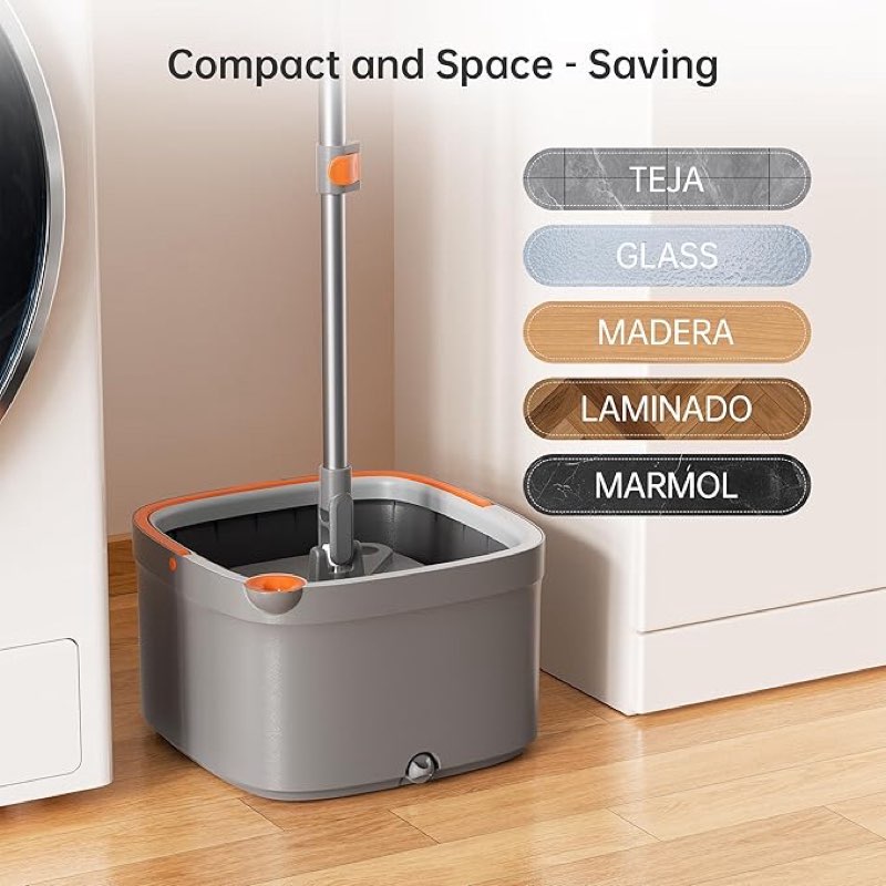 KZKR Spin Mop and Bucket Set with 6 Replaceable Microfiber Mop Pads with Self Separation Dirty and Clean Water System, Self Wringing 360° Rotating Square Mop Head for Hardwood Tile Marble Floors