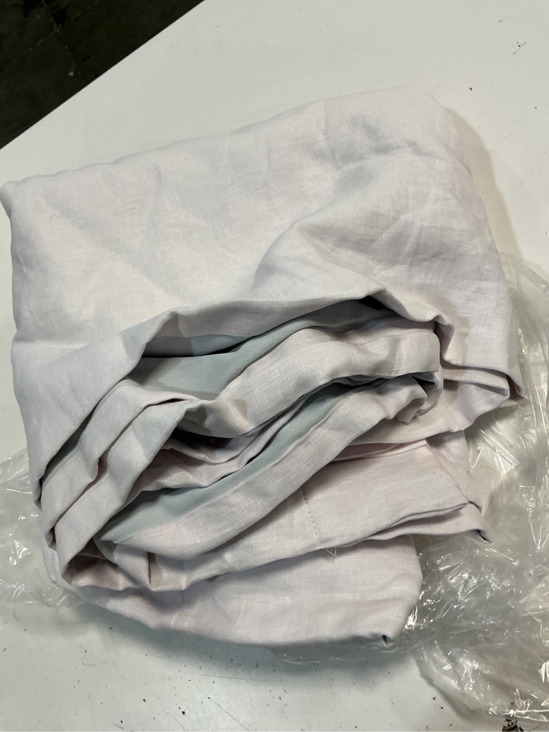 Condition photo showing As Is for quince european linen room darkening curtain, 48x96, vintage blush single panel