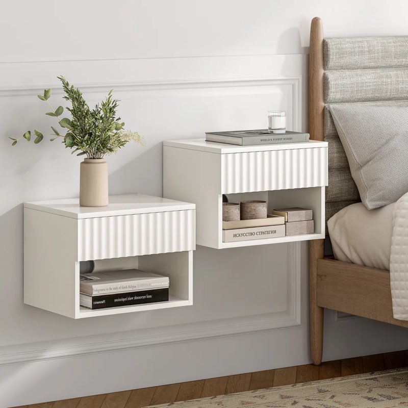 1-Drawer Wall-Mounted Nightstand With Open Cubby (Set Of 2)