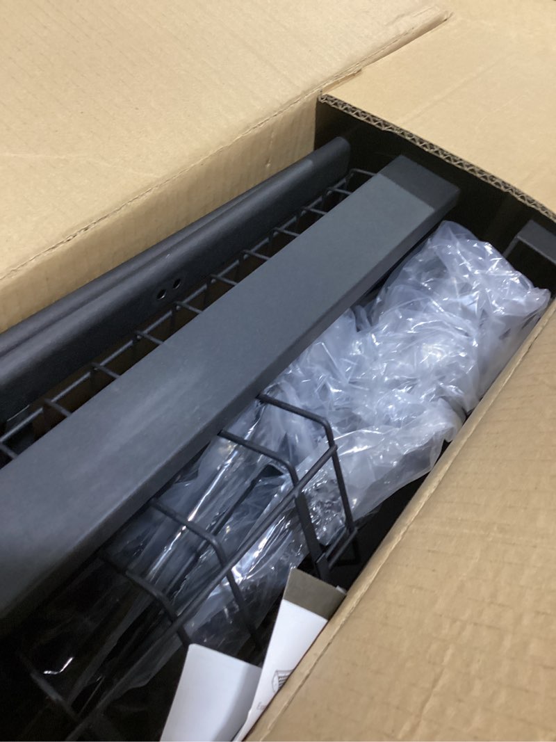 Condition photo showing As Is for over the sink dish drying rack, adjustable 3 tier large capacity stainless steel drainer with cutlery/utensil/cup holder hooks, kitchen storage & organization, 25"-38" l x 11" w x 37.5" h, black