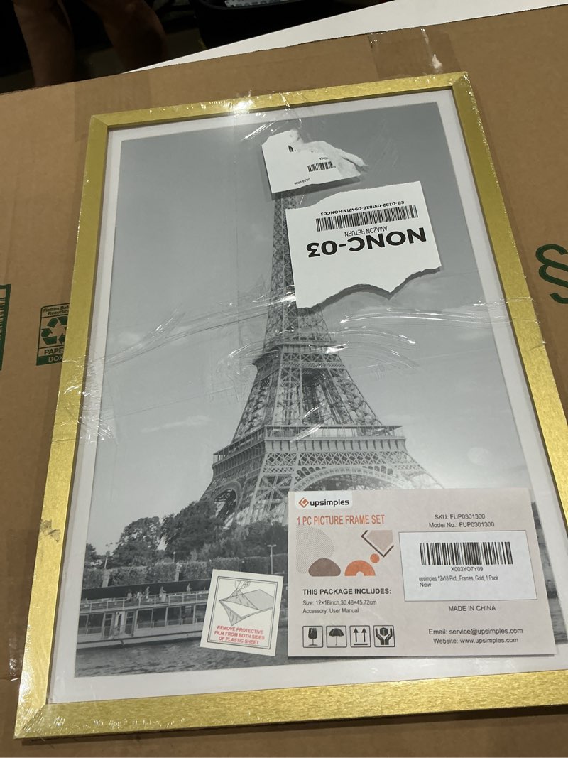 Condition photo showing Good Condition for upsimples 12x18 picture frame, display pictures 11x17 with mat or 12 x 18 without, wall hanging poster frames, gold, 1 pack gold 12x18