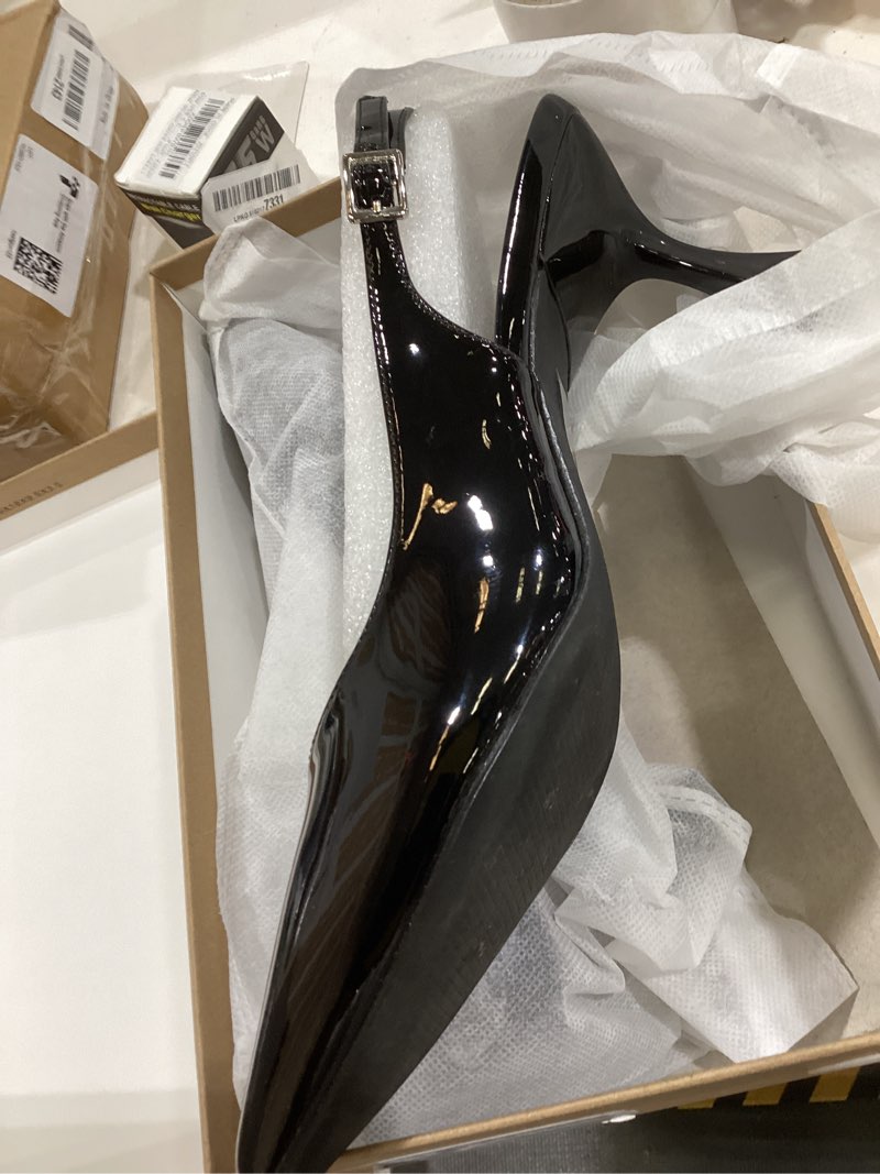 Condition photo showing Good Condition for elisabet tang women's kitten heel slingback low pumps 3 inches stiletto pointed closed toe elegant dressy bridal wedding party shoes 9.5 black