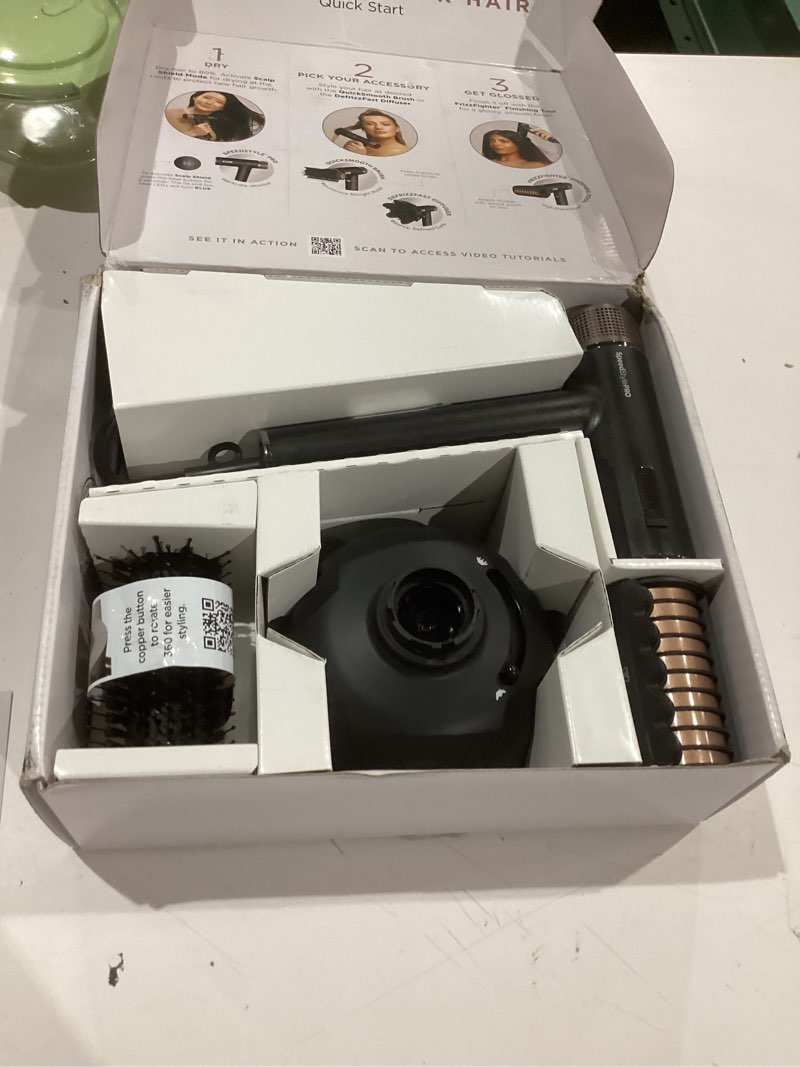 Condition photo showing Good Condition for Shark SpeedStyle Pro Professional Performance High-Velocity Hair Dryer System with Scalp Shield and IQ Speed Styling & Drying Suite, Curly and Coily Hair, Lightweight, Ionic, No Heat Damage, HD732 SpeedStyle Pro-Curly & Coily Hair