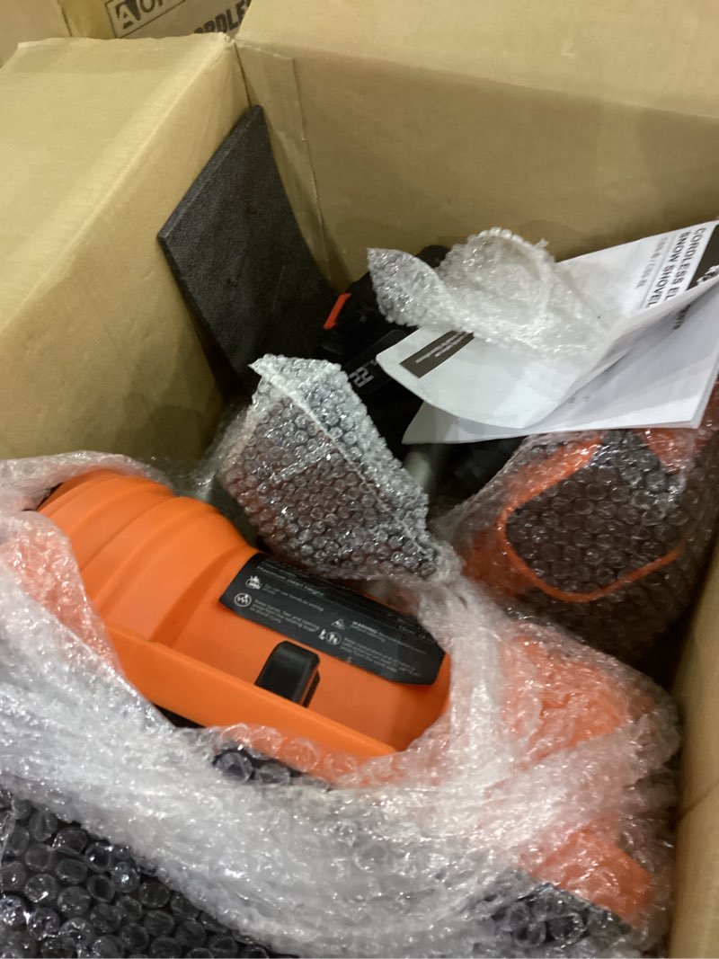 Condition photo showing As Is for Saker Cordless Snow Shovel Electric - 22V Brushless Snow Blower with 2X 5.0 Batteries & Charger - 12" Width 20FT Throwing Distance Lightweight Snow Remover for Driveway, Sidewalk, Patio(2 Batteries) Saker cordless snow shovel — 2-Batteries Kit