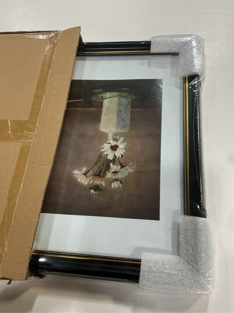 Condition photo showing Good Condition for Abtgt Ornate Vintage Style 12x16 Picture Frame, Made of Tempered Glass and Black Backboard, Wall Mounting, 12 x 16 Black Photo Frame for Home Decor.