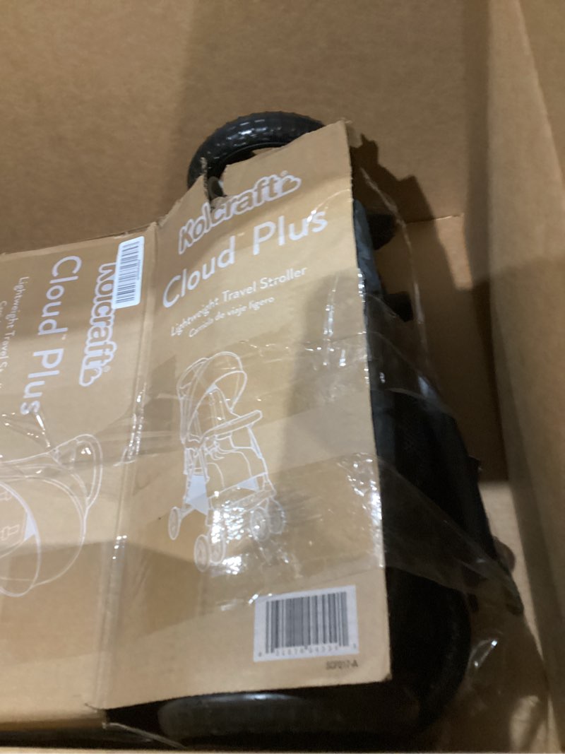 Condition photo showing As Is for Kolcraft Cloud Plus Lightweight Umbrella Stroller for Toddlers with Reclining Seat, Large Storage Basket, Canopy, Infant & Parent Trays, Compact Fold for Summer Travel, Durable Frame, Slate Gray Slate Gray (Wheel Color May Vary)