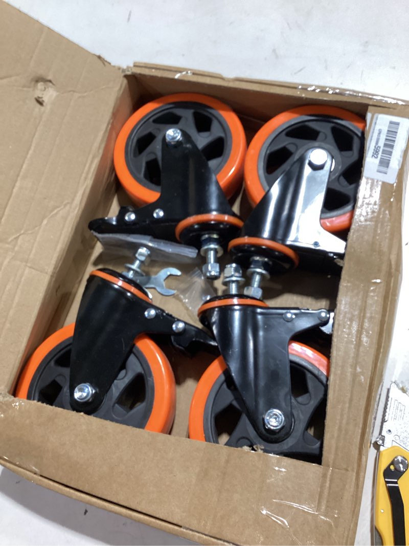 Condition photo showing As Is for caster wheels heavy duty 5 inch stem caster 2400lbs, threaded stem casters 3/8"-16 x 1(stem diameter 3/8", stem length 1"), safety locking caster set of 4, industrial castor wheels for cart,furniture 3/8"-16x1" 5 inch