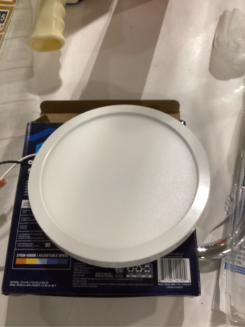 Condition photo showing As Is for 1k+ bought last week Project Source 7.5-in Matte White Indoor 1 -Light LED Tunable White Flush Mount Light Plastic