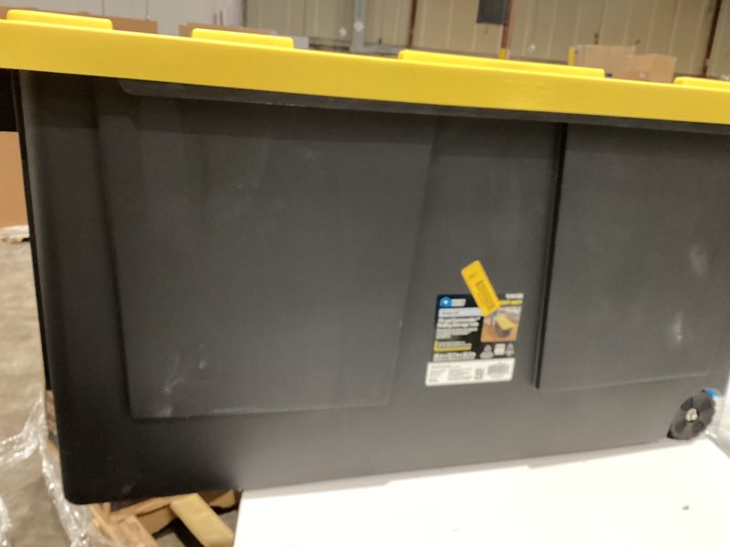 Condition photo showing Good Condition for project source commander x-large 75-gallons (300-quart) black and yellow heavy duty rolling tote with standard snap lid