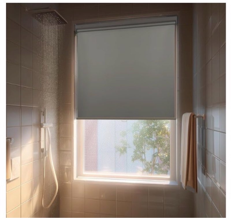 hestia no drill cordless blackout roller shades screwless waterproof shower window blinds, auto-retraction easy install blind for bathroom/kitchen/office/exterior, greige, 32" w x 54" h 32"w x 54"h greige