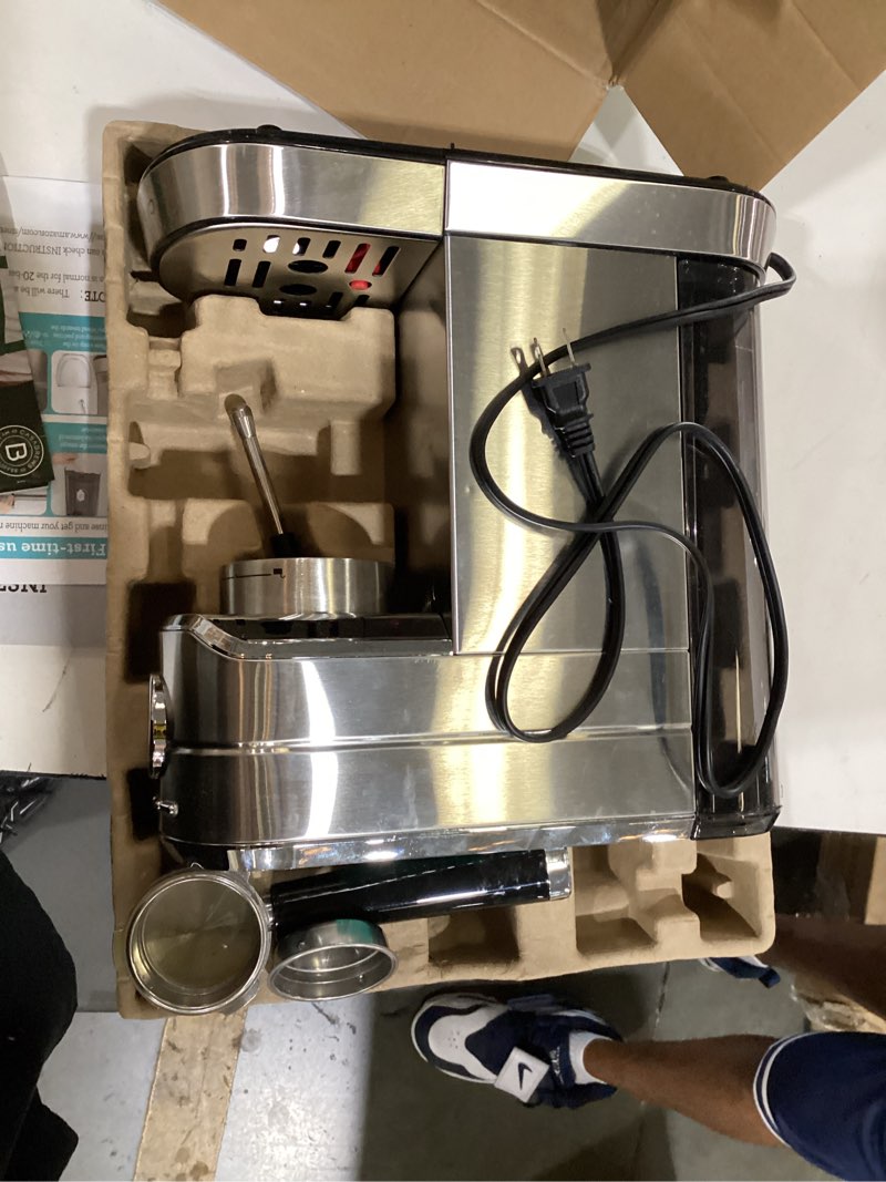 Condition photo showing As Is for casabrews cm5418 compact espresso machine with milk frothing steam wand | stainless steel, 20-bar pump, built-in pressure gauge, powerful steam wand for cappuccino latte for home, 34oz water tank a-silver button