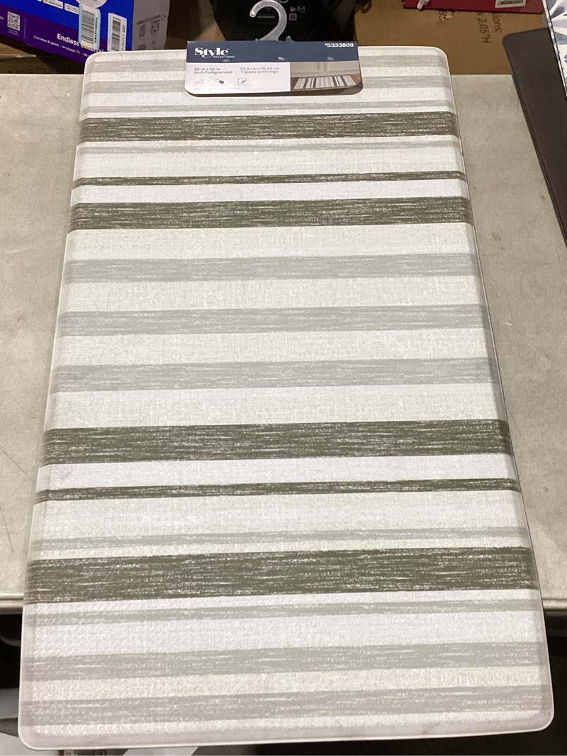 Condition photo showing New/Like New for style selections 20-in x 36-in grey stripe pvc rectangular non-slip grip indoor kitchen mat