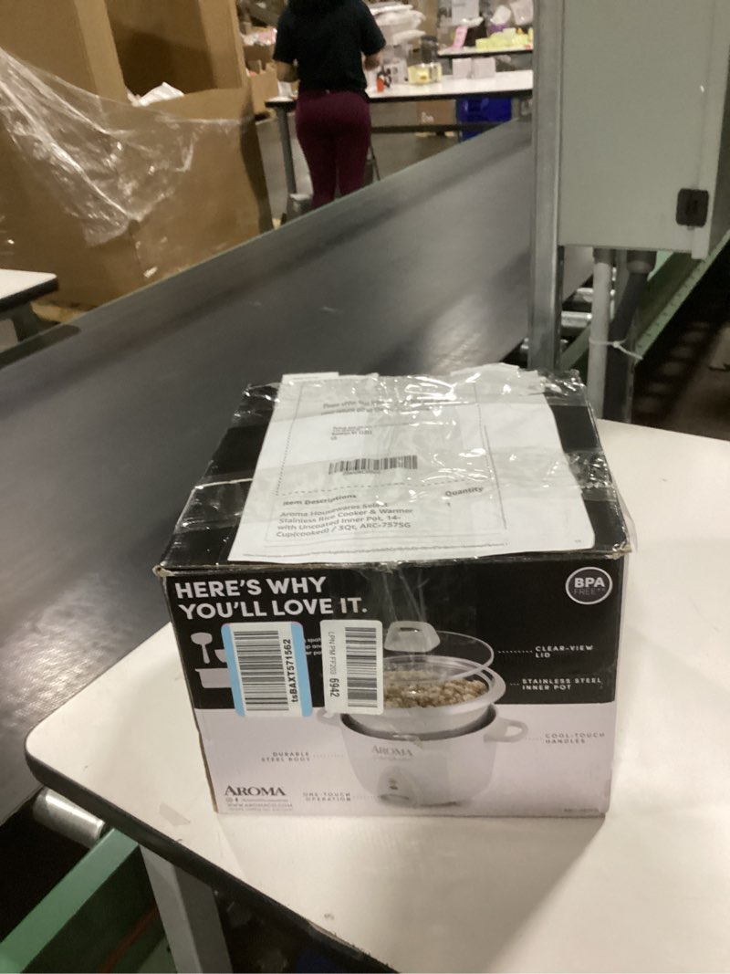 Condition photo showing New/Like New for Aroma Housewares Select Stainless Rice Cooker & Warmer with Uncoated Inner Pot, 14-Cup(cooked) / 3Qt