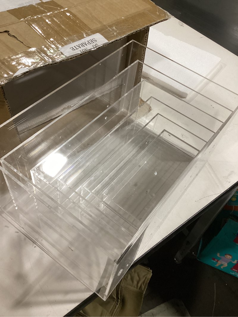 Condition photo showing Good Condition for 6 tier acrylic clear display totes (similar to stock image) 