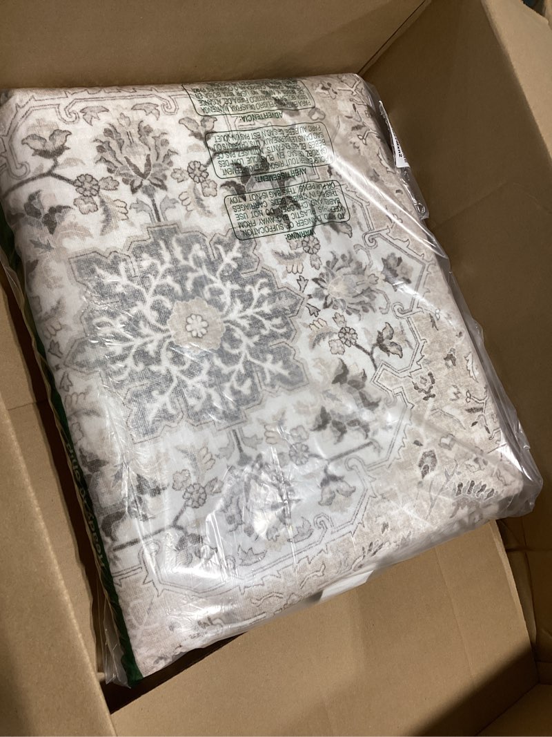 Condition photo showing As Is for washable 4x12 wide hallway runners: 12ft vintage soft runner rug for entryway living room non slip water resistant carpet for kitchen dining room ultra thin nursery bedroom area rug(beige,4x12) 4' x 12' (rectangular) beige