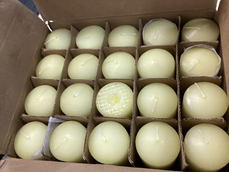 Condition photo showing Good Condition for 2"x4" high ivory pillar candles, set of 20 unscented. bulk buy. ideal for halloween, wedding, emergency lanterns, household, wedding and home décor candlesticks ivory-2"x4" 20