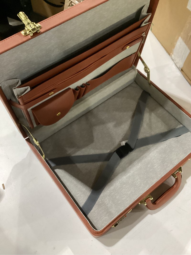 Condition photo showing Good Condition for lockcurx briefcases for men, anti-theft dual lock briefcase with 16 inch laptop compartment, waterproof faux leather, brief cases men with multi file organizer, perfect for office, travel (brown) brown combination lock