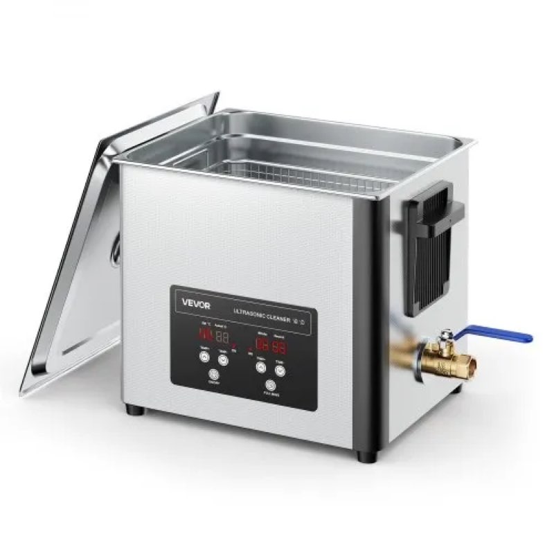 vevor 10l ultrasonic cleaner, professional ultrasonic cleaner machine with cleaning basket & digital display, 180w stainless steel 40khz cleaning machine for watches, razors, jewelry, coins, and more