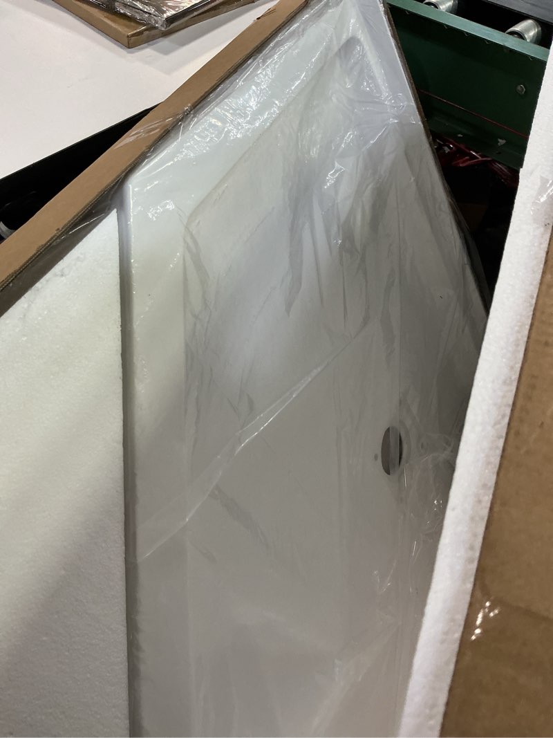 Condition photo showing New/Like New for Carlton Marquette 38" x 38" Neo-Angle Double-Threshold Shower Pan Base with Center Drain in Glossy White