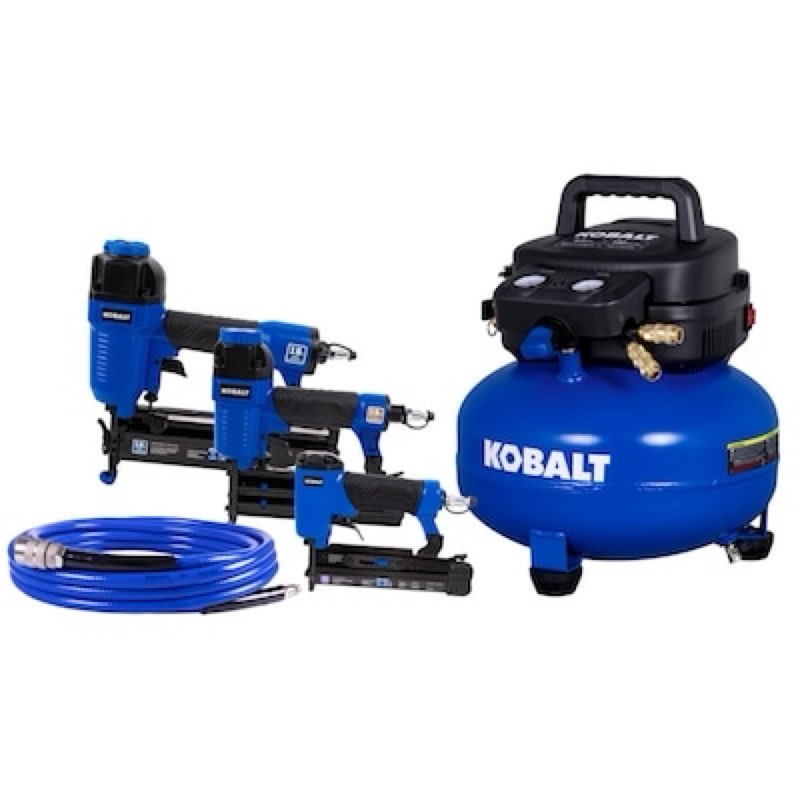 kobalt 6-gallon portable electric 150 psi pancake air compressor with accessories included