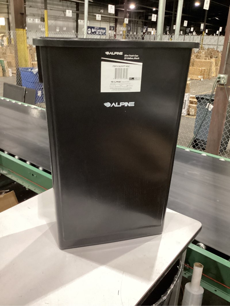 Condition photo showing New/Like New for alpine 23 gallon slim trash can - open top slender commercial garbage bin - heavy duty plastic for homes offices and other commercial space (black)