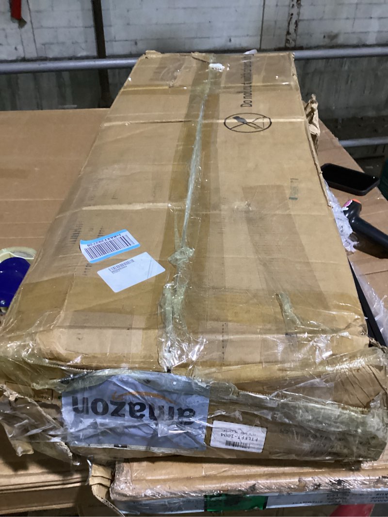 Condition photo showing Good Condition for yitahome farmhouse tv stand for 75 inch tvs, entertainment center with power outlet, tv table with barn doors & led light, tv console for living room, 70" white