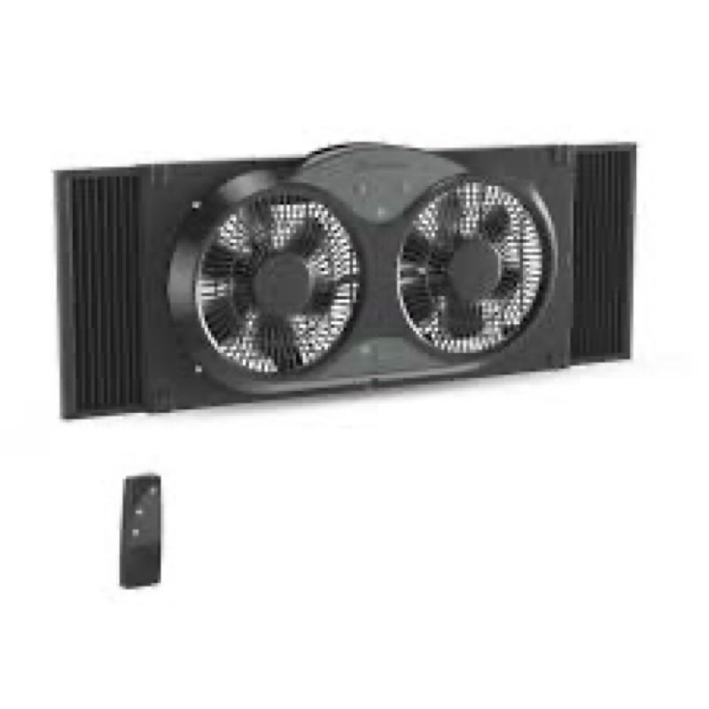 comfort zone 9-inch reversible twin window fan with remote control – 3-speed dual blade fan with exhaust, cooling & circulate modes, expandable width 23.5" to 37", removable bug screen & tabletop feet black 3-speed w/remote
