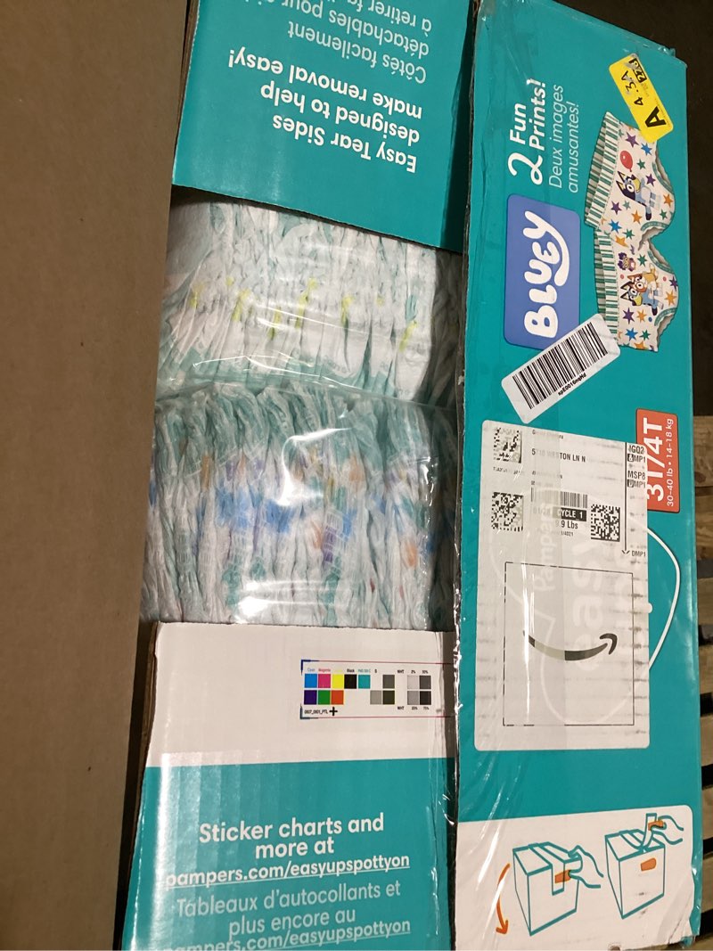 Condition photo showing New/Like New for pampers training pants - easy ups boys & girls bluey - size 3t-4t, 124 count, children's potty underwear (packaging may vary) 3t-4t 124