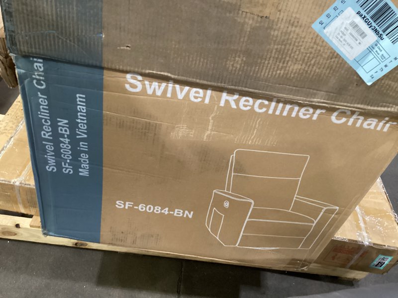 Condition photo showing New/Like New for swivel recliner chair, glider rocker recliner nursery massage chair with extra large footrest, high back, upholstered deep seat for living room office,brown