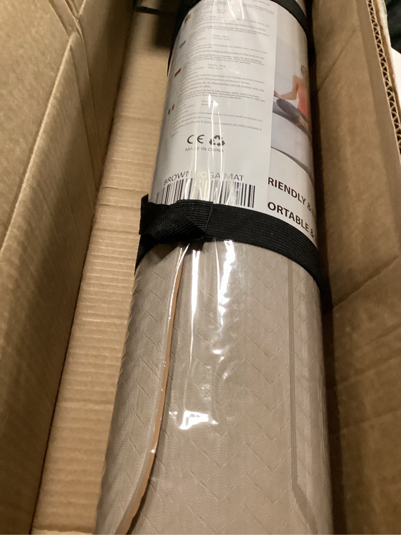 Condition photo showing Good Condition for YOGATI® Yoga Mat with Strap with Alignment Lines. Home Workout Mat for Women, Men and Kids. Thick Non Slip Yoga Mat for Pilates and Fitness. Brown, Pink and Purple Yoga Mats