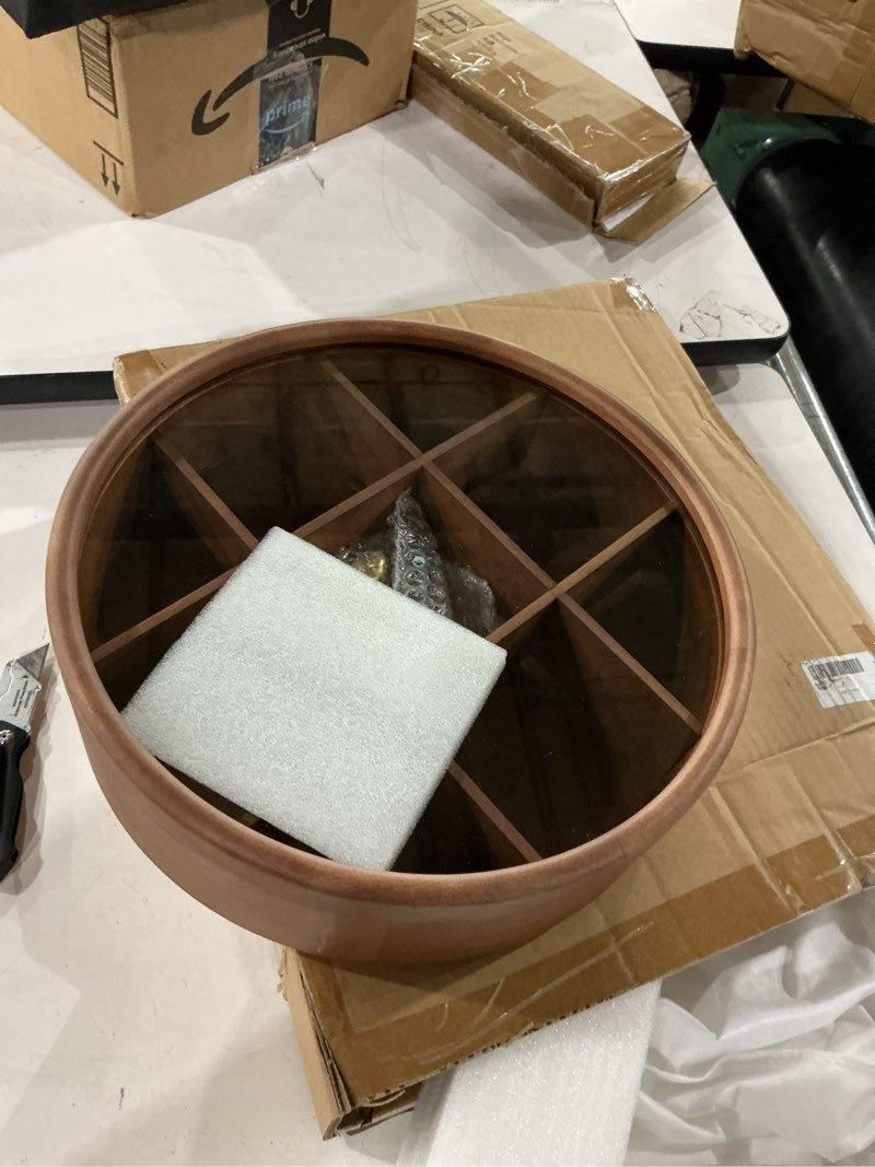 Condition photo showing Good Condition for dried snack with lid round wooden compartmented snack organizer for party