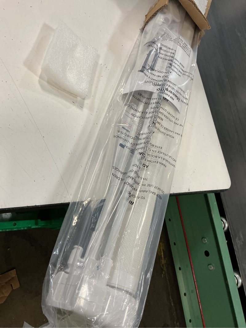Condition photo showing Good Condition for one-hand operation retractable baby gates, 59 inch retractable gate with reinforced strip design to prevent crawling through, 5 ft retractable dog gate for stairs, doorways, hallways white 34" tall x 59" wide