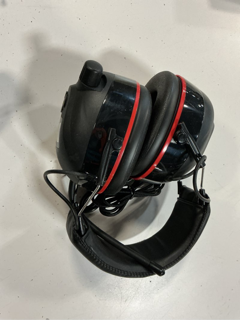 Condition photo showing Good Condition for bluetooth 6.0 am/fm hearing protection, radio headphones with digital display, 30 snr noise reduction safety earmuffs with rechargeable 2000 mah large battery, ear protector for mowing lawn work red polyvinyl chloride