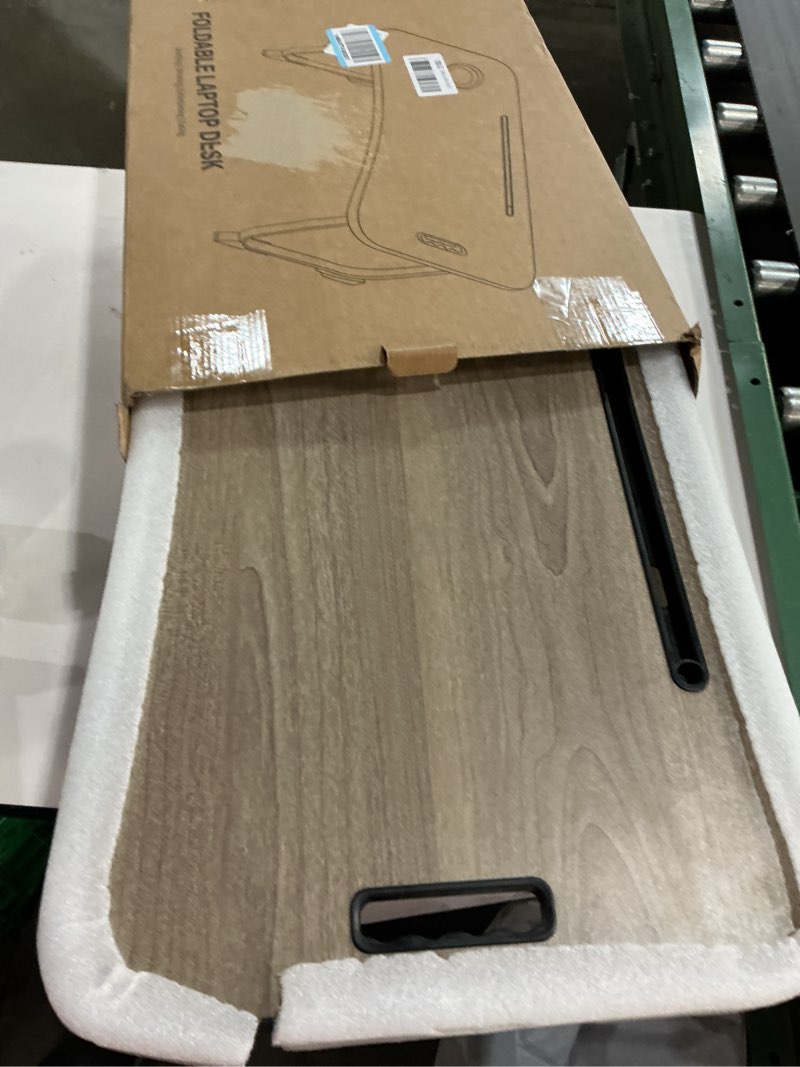 Condition photo showing item condition for Foldable Lap Desk, Laptop Bed Desk, Portable Lap Table, Laptop Bed Table with Cup Holder & Tablet Slot & Lifting Handle for Working Writing Drawing & Eating - Gray Wood