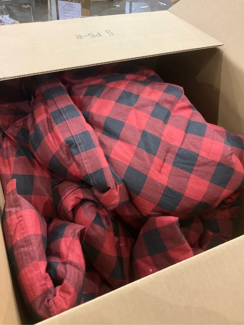 Condition photo showing As Is for Eddie Bauer - Queen Comforter Set, Cotton Reversible Bedding, Buffalo Plaid Home Decor for All Seasons (Red/Black, Queen)