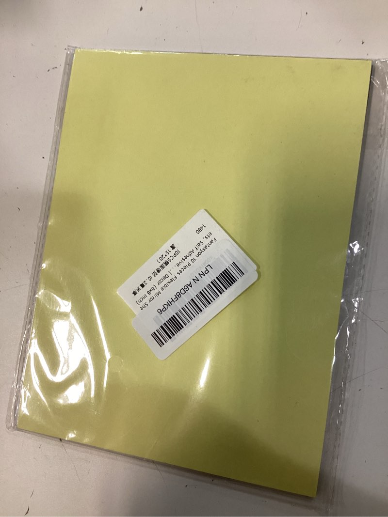 Condition photo showing New/Like New for fantasyon 10 pieces flexible mirror sheets, self adhesive decorative plastic mirror tiles non-glass mirror stickers for school educational and home wall decor (6x8 inch) 10pcs 6 x 8 inch